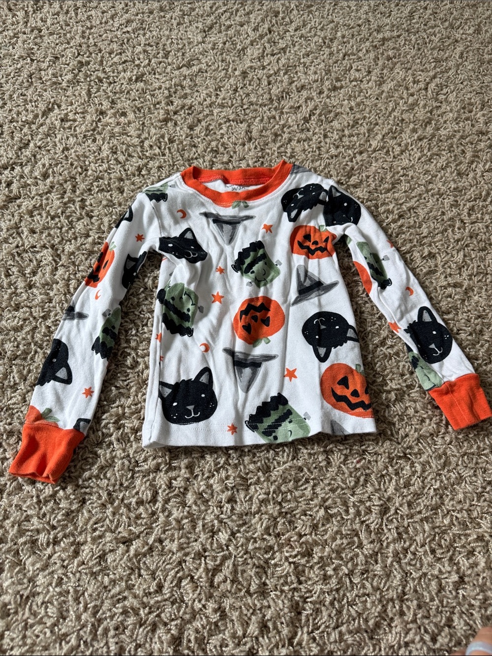 Kids Halloween Pajama Set with Orange Trim - Pumpkin & Black Cat Print - Picture 5 of 7